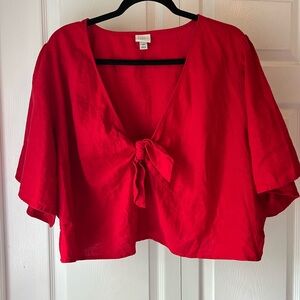 A New Day Flutter Sleeve Tie Front Blouse